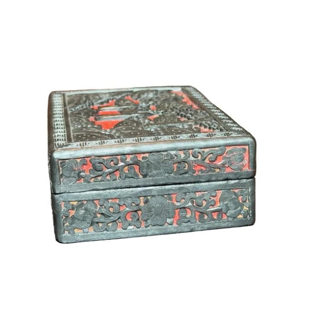 Paint Late Qing/Republic Period Black and Red Chinese Cinnabar Box For Sale - Image 7 of 11