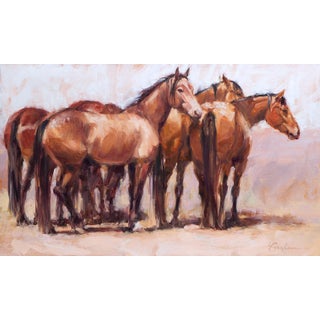 Apprehensive by Lindsey Bittner Graham | Oil on Board Group of horses standing together. For Sale