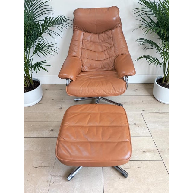 Set of Mid-Century Modern Leather Lounge Chair and Ottoman from Skoghaug Industri, 1980 For Sale - Image 12 of 18