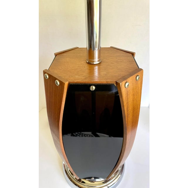 Mid-Century Modern Mid 20th Century Chrome, Teak Bentwood and Smoked Lucite Lamp For Sale - Image 3 of 11