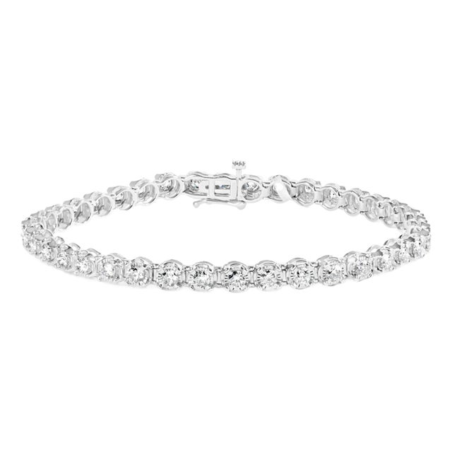10K White Gold 3.00 Cttw Miracle Set Diamond Bezel Link Style Tennis Bracelet (H-I Color, I2-I3 Clar For Sale