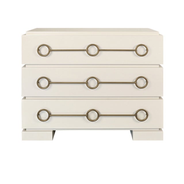 Wood Matthew Izzo Home Roderick Antique White Matte Lacquer Three Drawer Chest With Brass Accents For Sale - Image 7 of 7