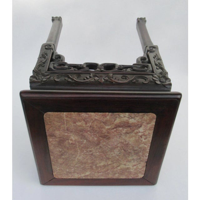 Vintage C.1910-1930's Asian Hand-Carved Clawfoot Side Table With Inset Marble Top For Sale - Image 11 of 13