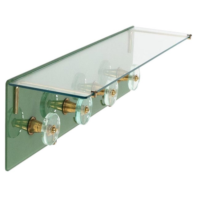 Mid-Century Coat Rack Shelf in Glass and Brass attributed to Cristal Arte, Italy, 1950s For Sale - Image 15 of 17