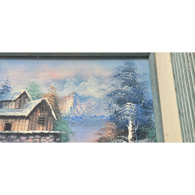 W Zeller Original Oil Painting Winter Snow Scene Forest Cabin Framed Art For Sale In Philadelphia - Image 6 of 11