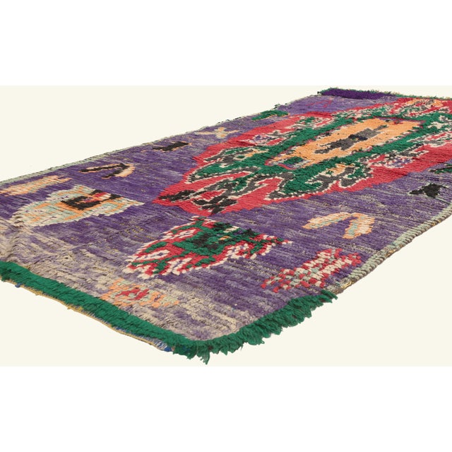 22031 Vintage Boujad Moroccan Rug, 03'08 x 07'06. The Guardian's Eye: A Vintage Boujad Moroccan Masterpiece of Bohemian...