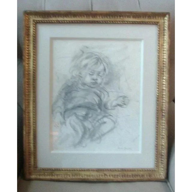 Marion Greenwood Pencil Drawing in Carved Gilt Wood Frame For Sale - Image 4 of 7