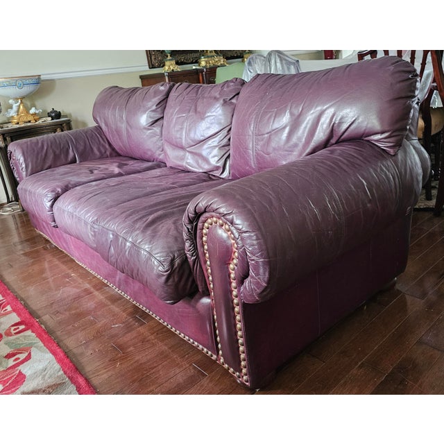 Animal Skin Late 20th Century Robinson & Robinson Classic Worn Top Grain Leather Three Seat Sofa For Sale - Image 7 of 9