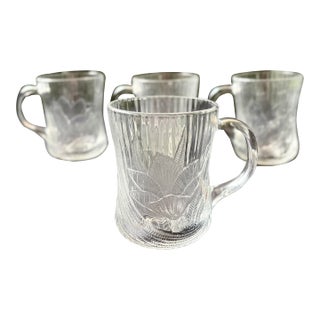 Vintage Arcoroc Canterbury Glass Mugs – Clear Floral Ribbed French Cups - Set of 4 For Sale