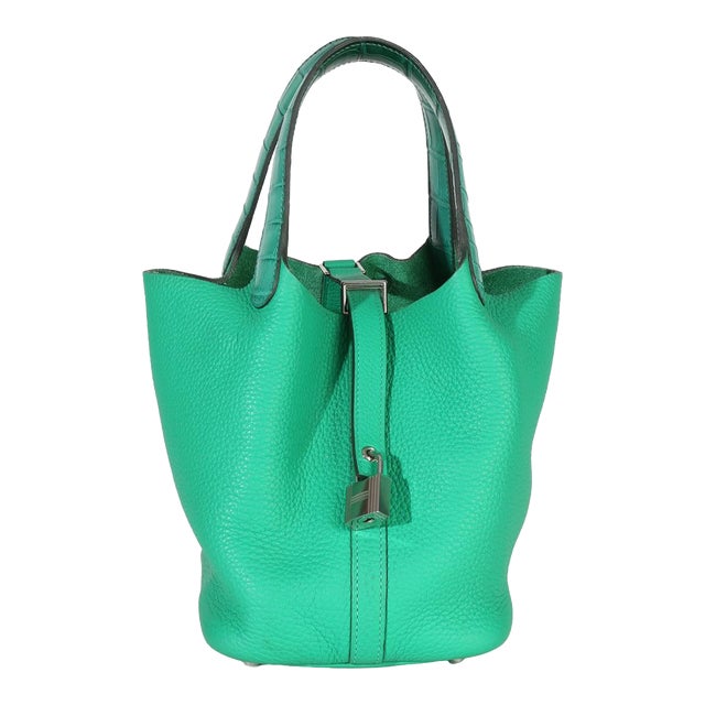 Vert Jade Menthe Clemence Matte Alligator Touch Picotin Lock 18 PHW For Sale