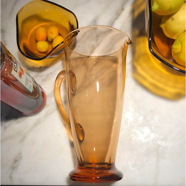 Glass Vintage Pink Glass Cocktail Pitcher For Sale - Image 7 of 9