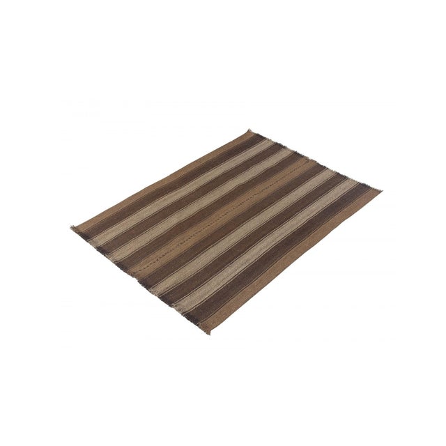 Small Vintage Striped Brown Kilim Rug - 2`8" X 3`10" For Sale - Image 4 of 6