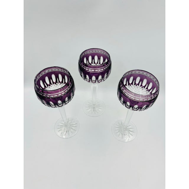 Purple Waterford Crystal Gorgeous Clarendon Amethyst Purple Wine Goblets - Set of 3 For Sale - Image 8 of 12