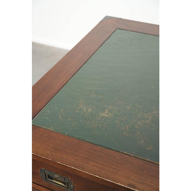 Wooden English Desk with Brass Elements and Green Leather Top For Sale - Image 9 of 14