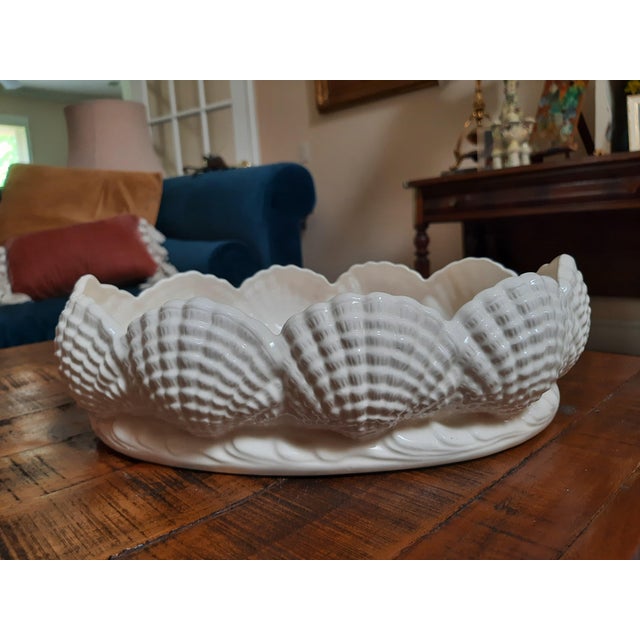 White White Ceramic Shell Compote Bowl For Sale - Image 8 of 8