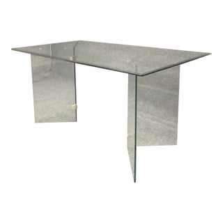 Vintage Modern Glass & Brass Double Pedestal Dining Table Attributed to Pace Collection For Sale