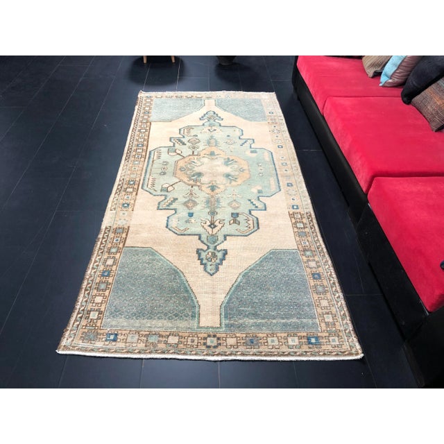 Vintage Medallion Design Faded Turkish Peach Color Rug For Sale - Image 4 of 11