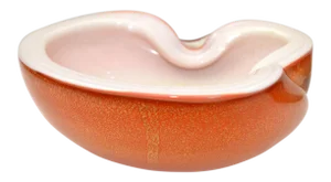 Sommerso Murano Art Glass Triple Cased Bronze & White Glass Catchall, Bowl Italy