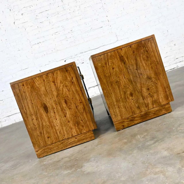 Late 20th Century Vintage Drexel Weatherwood Collection Campaign Cabinet Style Pair of Nightstands End or Side Tables For Sale - Image 5 of 13