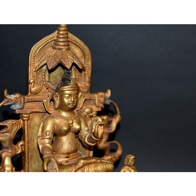 Gilt Bronze Tibetan Buddha Under Bodhi Tree For Sale - Image 9 of 16