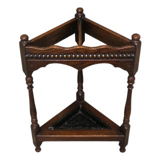 Turned Oak Corner Umbrella Stand, 1920 For Sale