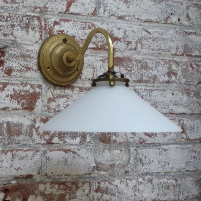 Metal French White Opaline Glass and Brass Sconce For Sale - Image 7 of 8