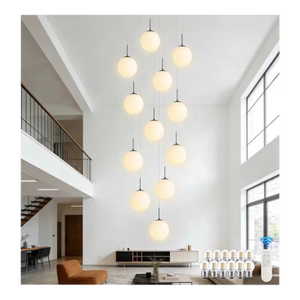 12-Light Black Mid Century Modern Globe Dangle Milky White Glass Pendant Chandelier - New in the Box
