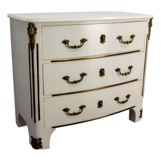 Mid-Century Louis XVI French White Chest of Drawers in Elm & Bronze, 1960s For Sale