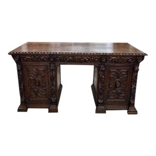 19th Century French Carved Oak Desk For Sale