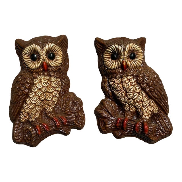 Mid 20th Century Owl Wall Hangings- a Pair For Sale