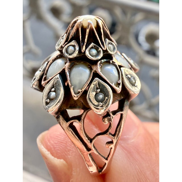 19th-Century Gold, Silver, Mother-of-Pearl and Seed Pearl Dome Ring, Size 5.25 For Sale - Image 11 of 13