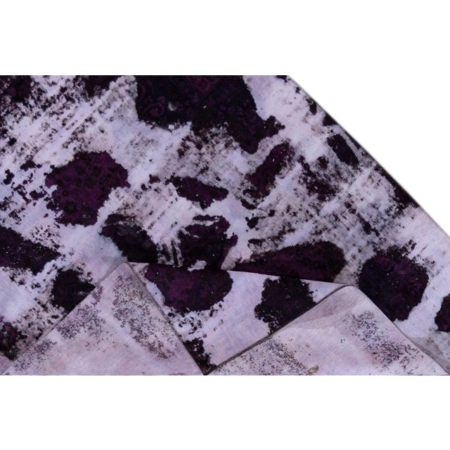 Abstract Vintage Distressed Turkish Handmade Purple Abstract Wool Rug For Sale - Image 3 of 10