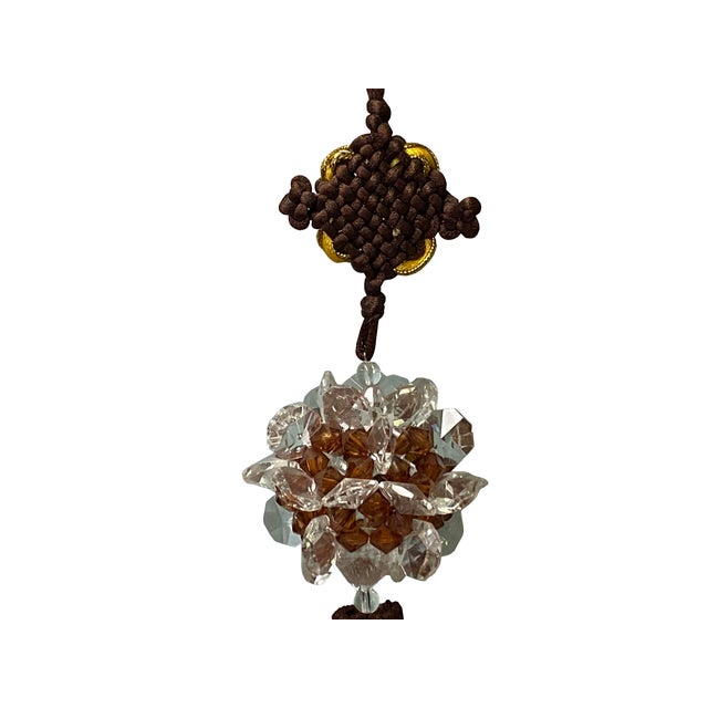 Art Deco Oriental Brown Clear Resin Crystal Cut Beads Tassel Art For Sale - Image 3 of 6