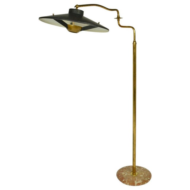 Italian Swing Arm Floor Lamp in Brass with Original Black Shade, 1950s For Sale - Image 17 of 17