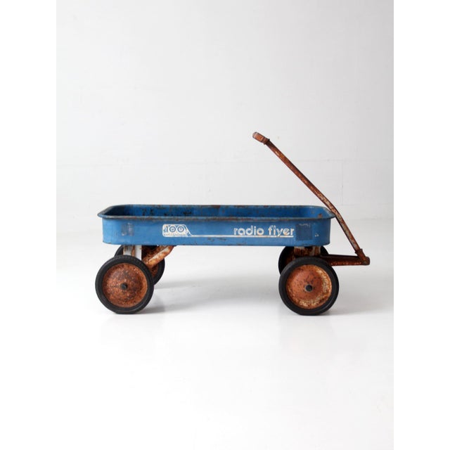 Vintage 1970s Radio Flyer Model 100 Blue Metal Wagon For Sale - Image 15 of 16