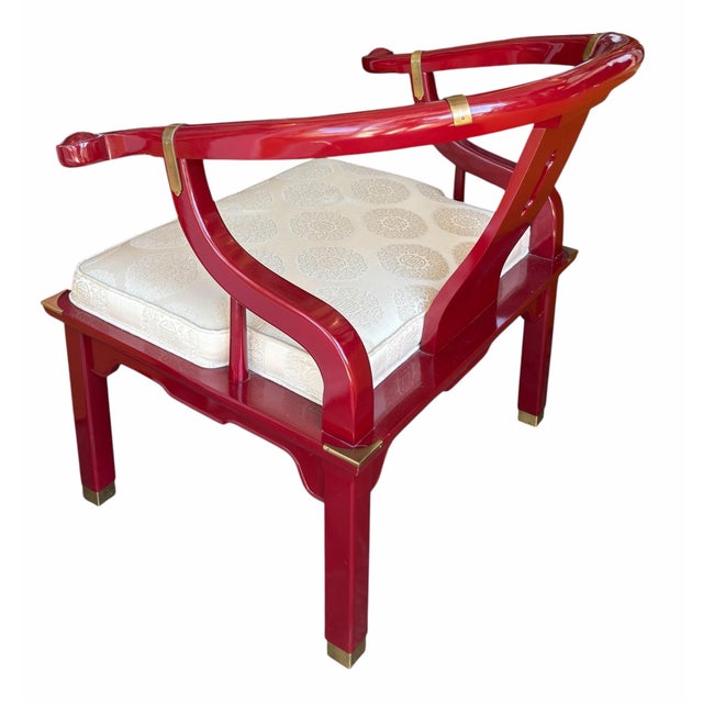 James Mont Style Red Lacquer Chinese Horseshoe Chair.