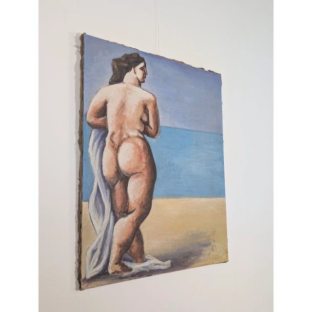 Woman on the Beach, 20th Century, Oil on Canvas For Sale - Image 3 of 8