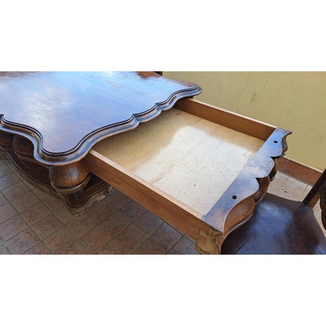Brown Piedmontese Table with Chairs in Walnut, 1890s, Set of 7 For Sale - Image 8 of 9