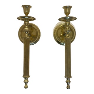 Brass Wall Mount Sconces - Set of 2 Candle Holders For Sale