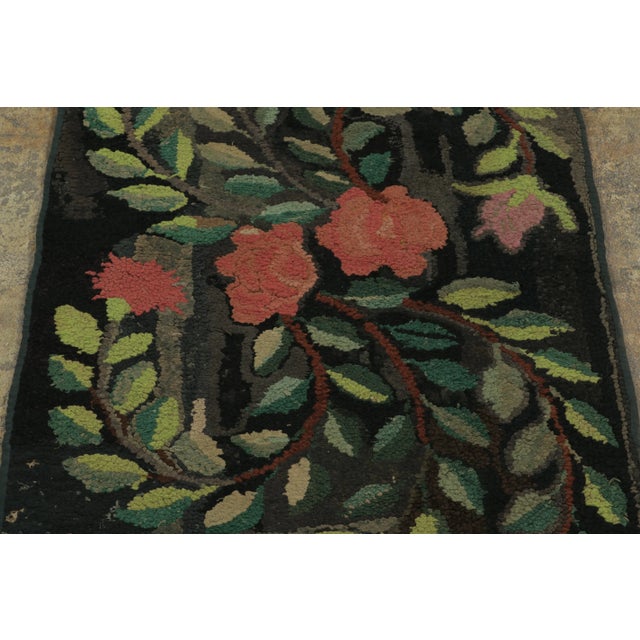 Rug & Kilim Antique Hooked Runner With Striking Flowers & Vinery in Red & Green - Rug & Kilim For Sale - Image 4 of 7