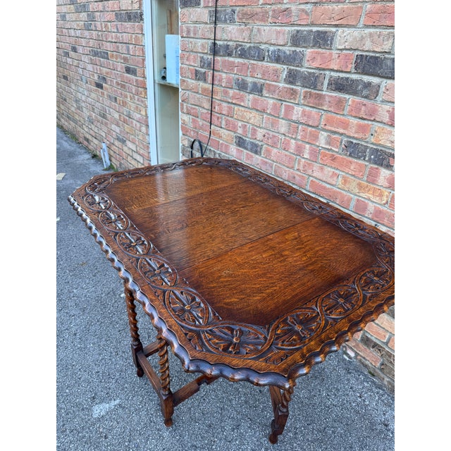 Antique English Carved Top Gateleg Table For Sale - Image 4 of 13