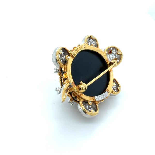 Metal Vintage Hammerman Brothers Diamond and Onyx Turtle Brooch, 18k Gold and Platinum For Sale - Image 7 of 8