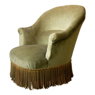 French Napoleon III Style Chair in Green Velvet For Sale