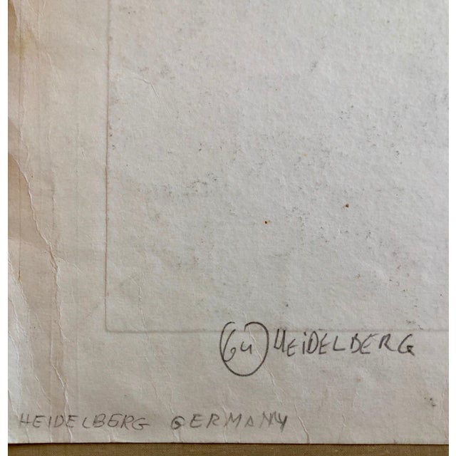 Early 20th Century Dora Szampanier, Heidelberg Germany Jewish Memorial Etching Destroyed Synagogue Folk Art Judaica For Sale - Image 5 of 7