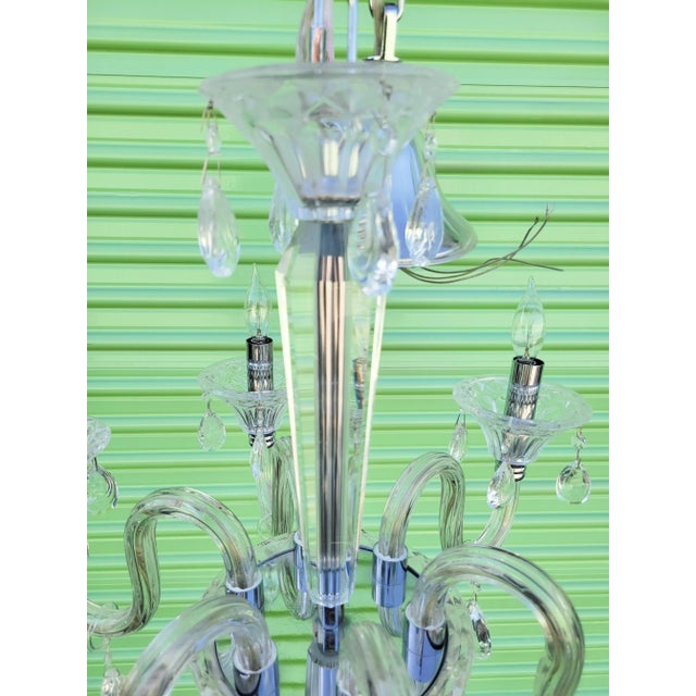 Transparent Vintage Murano Glass Crystal Chrome 6 Light Chandelier For Sale - Image 8 of 11