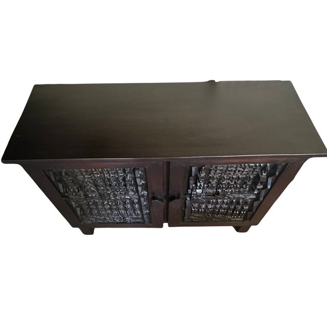 Contemporary Vintage Hand-Carved African Wooden Cabinet, 1990s For Sale - Image 3 of 5