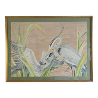 Great Blue Herons Original Signed Watercolor Painting For Sale