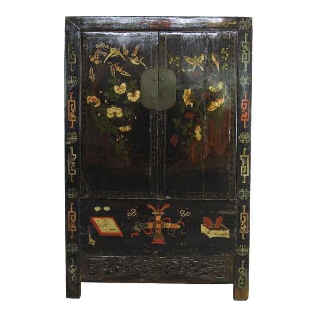 Birds and Flower Antique Chinese Cabinet For Sale