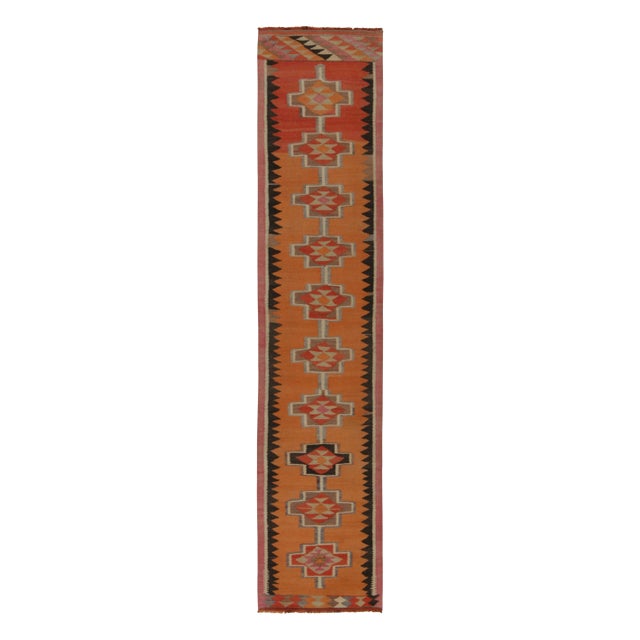 Textile Vintage Kilim Runner in Orange With Red and Beige-Brown Tribal Medallions For Sale - Image 7 of 7