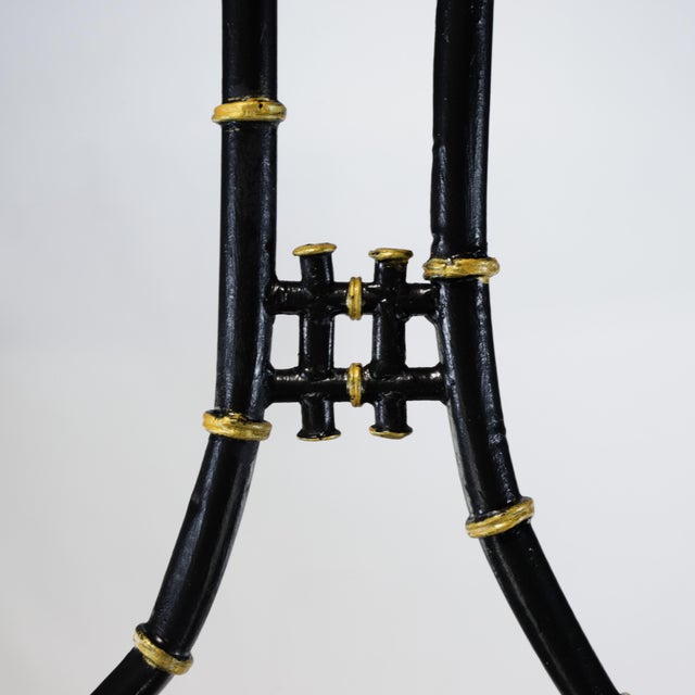 Vintage Chinoiserie Faux Bamboo Pagoda Chandelier Black and Gold Linear Island Pendant Light For Sale - Image 10 of 14